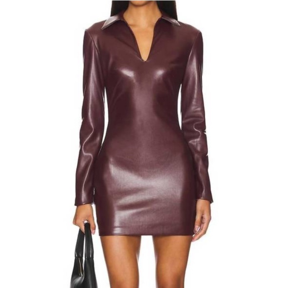 New W/Tag Amanda Uprichard Sloan Russet Vegan Leather Mini Dress Size Xs $238